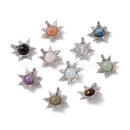 Natural & Synthetic Mixed Gemstone Pendants, Sun Charms, with Rack Plating Platinum Tone Brass Findings, Cadmium Free & Lead Free, 26~28x24~28x10mm, Hole: 2x4mm(G-G983-03P)