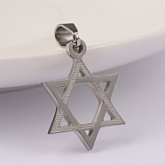 304 Stainless Steel Pendants, for Jewish, Star of David, Stainless Steel Color, 22x16x2mm, Hole: 6x4mm(STAS-M245-24P)