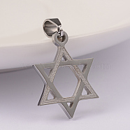 Tarnish Resistant 304 Stainless Steel Pendants, for Jewish, Star of David, Stainless Steel Color, 22x16x2mm, Hole: 6x4mm(STAS-M245-24P)