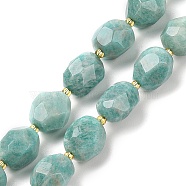 Natural Amazonite Beads Strands, Faceted, Oval, with Seed Beads, 12~16x10~14mm, Hole: 1mm, about 22~25pcs/strand, 15.16''~15.63''(38.5~39.7cm)(G-P541-A01-11)