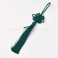 Polyester Tassel Pendant Decorations, Chinese Knot, Dark Green, 160~260x45~60mm(HJEW-WH0004-A03)