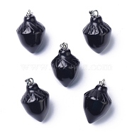 Natural Obsidian Pendants, with Platinum Brass Loops, Food, 24~25x15.5~16mm, Hole: 6.5x2.7mm(G-G842-01B)