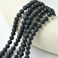 Dyed & Heated Natural Black Agate Beads Strands, Frosted, Round , 6mm, Hole: 1mm, about 31pcs/strand, 7.4 inch(X-G-P088-14-6mm)