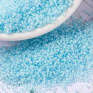 MIYUKI Round Rocailles Beads, Japanese Seed Beads, 15/0, (RR220) Aqua Mist Lined Crystal, 15/0, 1.5mm, Hole: 0.7mm, about 250000pcs/pound(SEED-G009-RR0220)