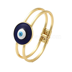 Rack Plating Brass Enamel Evil Eye Hollow Bangles for Women, Real 18K Gold Plated, Long-Lasting Plated, Lead Free & Cadmium Free, Prussian Blue, Inner Diameter: 2-1/2x1-3/4 inch(6.2x4.4cm)(BJEW-H607-01G-06)