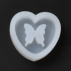 DIY Quicksand Silhouette Silicone Molds, Resin Casting Molds, for UV Resin, Epoxy Resin Craft Making, Heart with Butterfly, White, 47x49x12.5mm, Inner Diameter: 36.5x40mm(AJEW-A031-02)