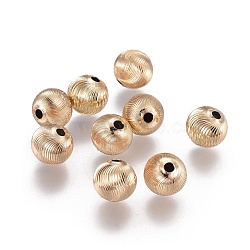 Electroplate Brass Corrugated Beads, Long-Lasting Plated, Round, Light Gold, 8mm, Hole: 1.8mm(KK-F789-36G)