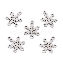 201 Stainless Steel Pendants, Snowflake, Stainless Steel Color, 17x13x1mm, Hole: 1.4mm(STAS-K003-13P-02)