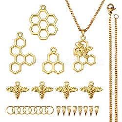 DIY Bee Honeycomb Necklace Making, with Alloy Pendants, 304 Stainless Steel Curb Chain Necklaces, Golden, 21.65 inch(55cm)(DIY-TA0002-87G)