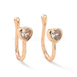 Clear Cubic Zirconia Heart Cuff Earrings, Brass Non-piercing Jewelry for Women, Real 18K Gold Plated, 11x9x4mm(ZIRC-I064-15G)