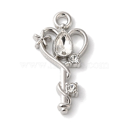 Rack Plating Alloy Pendants, with Rhinestone, Cadmium Free & Nickel Free & Lead Free, Heart, Clear, 22x11x3mm, Hole: 1.6mm(FIND-I039-006P-02)