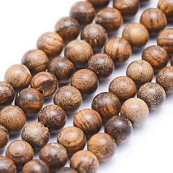 Natural African Padauk Wood Beads Strands, Undyed, Round, 10mm, Hole: 1mm, about 39pcs/strand, 15.55 inch(39.5cm)(WOOD-P011-02-10mm)