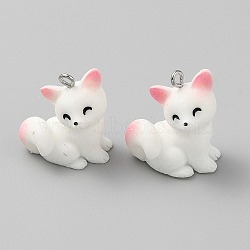 Opaque Resin Animal Pendants, Fox Charms, White, 23.5x22x14mm, Hole: 2mm(FIND-WH20019-69)