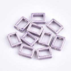 Handmade Porcelain Bead Frames, Bright Glazed Porcelain, Rectangle, Plum, 16.5x12.5x5.5mm, Hole: 2mm(PORC-S499-14E)