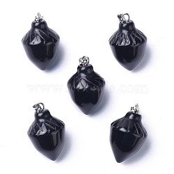 Natural Obsidian Pendants, with Platinum Brass Loops, Food, 24~25x15.5~16mm, Hole: 6.5x2.7mm(G-G842-01B)