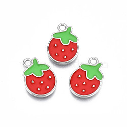 Rack Plating Alloy Enamel Pendants, Cadmium Free & Lead Free, Strawberry, Crimson, 16.5x11.5x1.5mm, Hole: 1.8mm(PALLOY-S139-016)