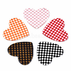 Cellulose Acetate(Resin) Pendants, Heart with Grid Pattern, Mixed Color, 40x44.5x2.5mm, Hole: 1.4mm(X-KY-Q057-001A)