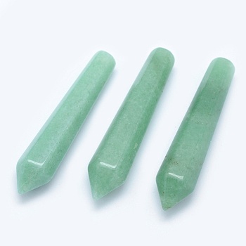 Natural Green Aventurine Pointed Beads, Healing Stones, Reiki Energy Balancing Meditation Therapy Wand, Bullet, Undrilled/No Hole Beads, 50.5x10x10mm