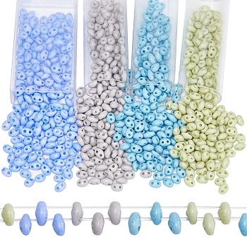 720~760Pcs 4 Colors 2-Hole Seed Beads, Czech Glass Beads, Oval, Mixed Color, 5x3~3.5x2.5~3mm, Hole: 0.5mm, about 180~190Pcs/color