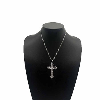 Vintage Zinc Alloy Cross Pendant Necklace for Men Women, Antique Silver