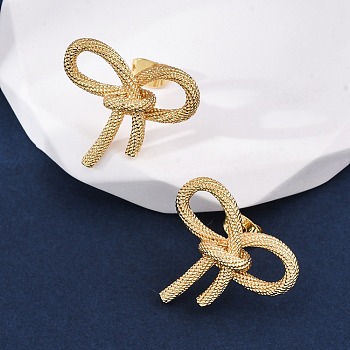 Rack Plating Brass Bowknot Stud Earrings for Women, Lead Free & Cadmium Free, Real 18K Gold Plated, 20x22.5mm, Pin: 0.8mm