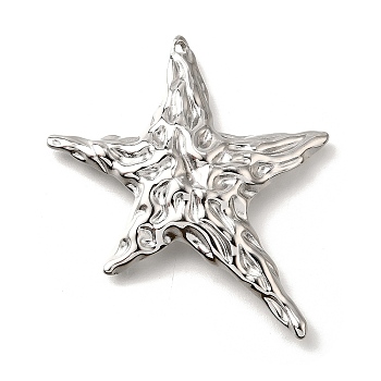 304 Stainless Steel Pendants, Textured, Star Charm, Anti-Tarnish, Stainless Steel Color, 49x42.5x5mm, Hole: 1.8x1.2mm