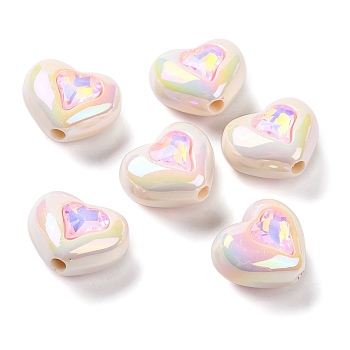 Plating Acrylic Beads, Heart, Pink, 16x19x11.5mm, Hole: 2.5mm