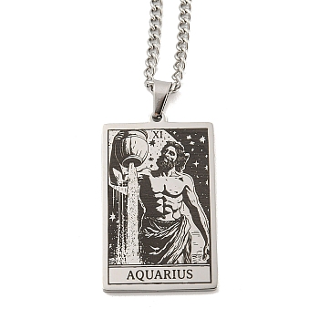 Non-Tarnish 304 Stainless Steel Tarot Pendant Necklaces, Cable Chain Necklaces, Aquarius, 23.23~24.21 inch(59~61.5cm)