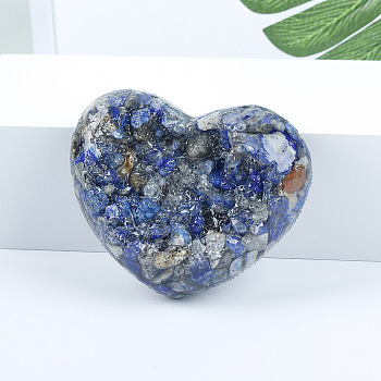 Resin Heart Display Decoration, with Natural Lapis Lazuli Chips inside Statues for Home Office Decorations, 93x80x30mm
