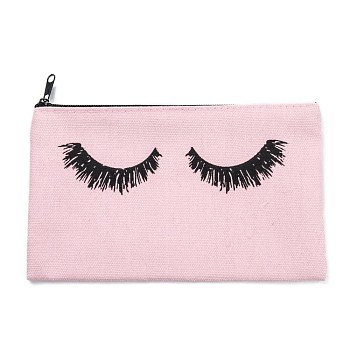 Rectangle Canvas Pen Case, Pen Holder Storage Bag, with Eyelash Pattern & Zipper, Pink, 190x115x3mm