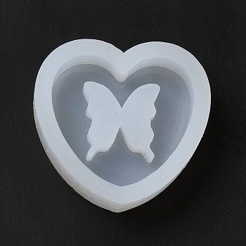 DIY Quicksand Silicone Molds, Resin Casting Molds, for UV Resin, Epoxy Resin Craft Making, Heart with Butterfly, White, 47x49x12.5mm, Inner Diameter: 36.5x40mm