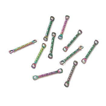 Ion Plating(IP) 304 Stainless Steel Connector Charms, Textured Bar Links, Rainbow Color, 15x2.5x1.2mm, Hole: 1.2mm