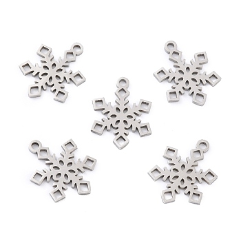 201 Stainless Steel Pendants, Snowflake, Stainless Steel Color, 17x13x1mm, Hole: 1.4mm