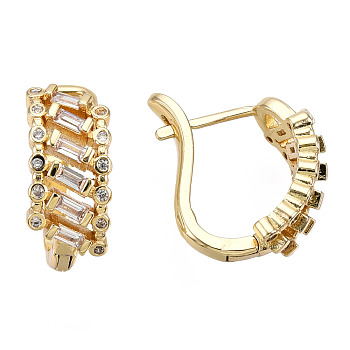 Cubic Zirconia Rectangle Hoop Earrings, Real 18K Gold Plated Brass Earrings for Women, Nickel Free, Clear, 17x16x8mm, Pin: 0.9mm