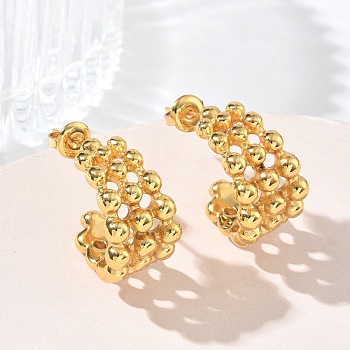 Chunky Bubble 304 Stainless Steel Stud Earrings for Women, Half Hoop Earrings, Ion Plating(IP), Golden, 22x13.5mm
