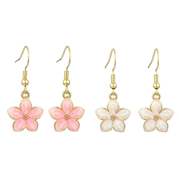 Flower Alloy Enamel Dangle Earrings for Women, Mixed Color, 33x14.5mm, 2pairs/set