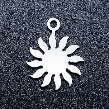 201 Stainless Steel Pendants, Stamping Blank Tag Charms, Sun, Stainless Steel Color, 16x12.5x1mm, Hole: 1.5mm