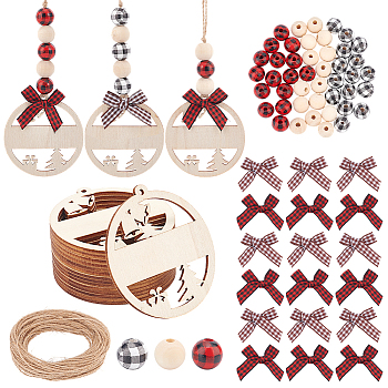 Christmas DIY Name Tag Pendant Making Kit, Including Wood Big Pendants, Bowknot, Wooden Beads, Jute Cord, Mixed Color, 16~74x1~69.5x1~16mm, Hole: 3~4mm