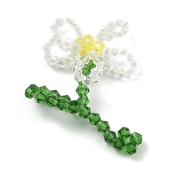 Handmade Glass Beaded Woven Pendants, for DIY Jewelry Making Crafts, Flower, Yellow, 46~53x40~41x7~8mm