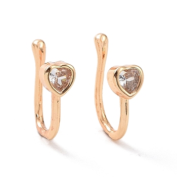 Clear Cubic Zirconia Heart Cuff Earrings, Brass Non-piercing Jewelry for Women, Real 18K Gold Plated, 11x9x4mm