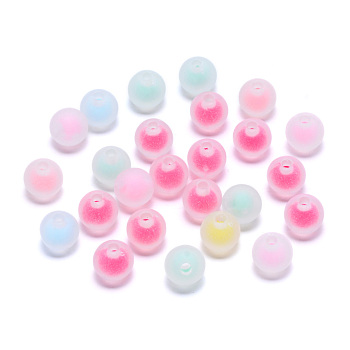 Transparent Acrylic Beads, Frosted, Bead in Bead, Round, Mixed Color, 8x7.5mm, Hole: 2mm