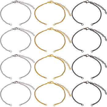 18Pcs 3 Colors 304 Stainless Steel Chain Bracelet Making, with Jump Rings and Lobster Claw Clasps, Mixed Color, 6-3/4 inch(17cm), 6pcs/color