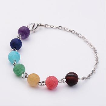 Gemstone Bracelets, with Brass Chains and Lobster Clasps, Platinum, 188mm(7-3/8 inch)