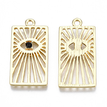 Alloy Pendants, with Glass, Cadmium Free & Lead Free, Rectangle with Eye, Light Gold, Black, 29.5x14.5x2.5mm, Hole: 1.8mm