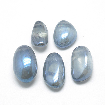 Electroplate Natural Quartz Crystal Pendants, Nuggets, Light Steel Blue, 28~43x14~29x10~21mm, Hole: 2mm