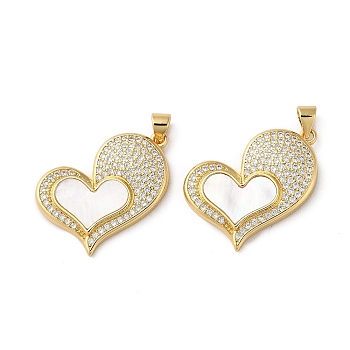 Brass Micro Pave Cubic Zirconia Pendants, with Shell, Heart, Real 18K Gold Plated, 21x27.5x4mm, Hole: 4x3.5mm