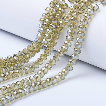 Electroplate Glass Beads Strands, Pearl Luster Plated, Faceted, Rondelle, Moccasin, 4x3mm, Hole: 0.4mm, about 123~127pcs/strand, 16.5~16.9 inch(42~43cm)