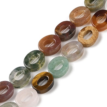 Natural & Synthetic Mixed Gemstone Beads Strands, Hollow Flat Oval, Number Zero Beads, 12x10x3.5~4mm, Hole: 1.2mm, about 20pcs/strand, 9.61''(24.4cm)