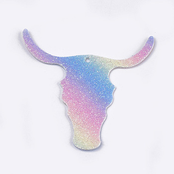 PU Leather Big Pendants, with Sequins, Ox-Head Shape, Colorful, 52.5x50.5x1mm, Hole: 1.5mm
