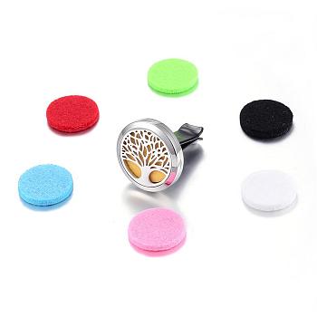 316 Surgical Stainless Steel Car Diffuser Locket Clips, with Perfume Pad and Magnetic Clasps, Flat Round with Trees, Mixed Color, 30x7mm